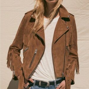 Allsaints suede fringe Balfern motorcycle jacketed